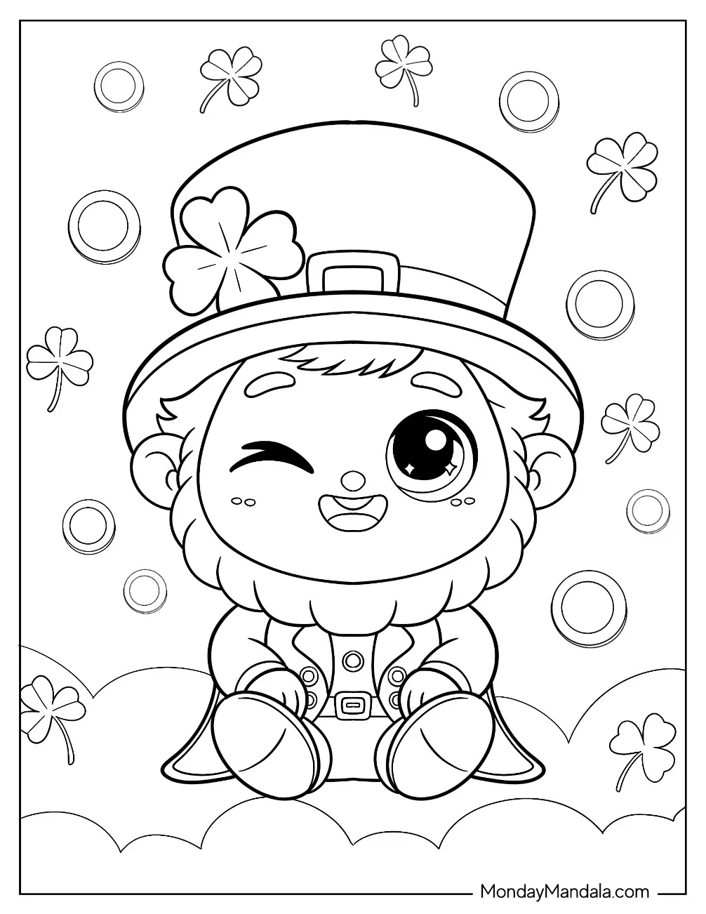 Winking Chibi Leprechaun Coloring Page coloring page