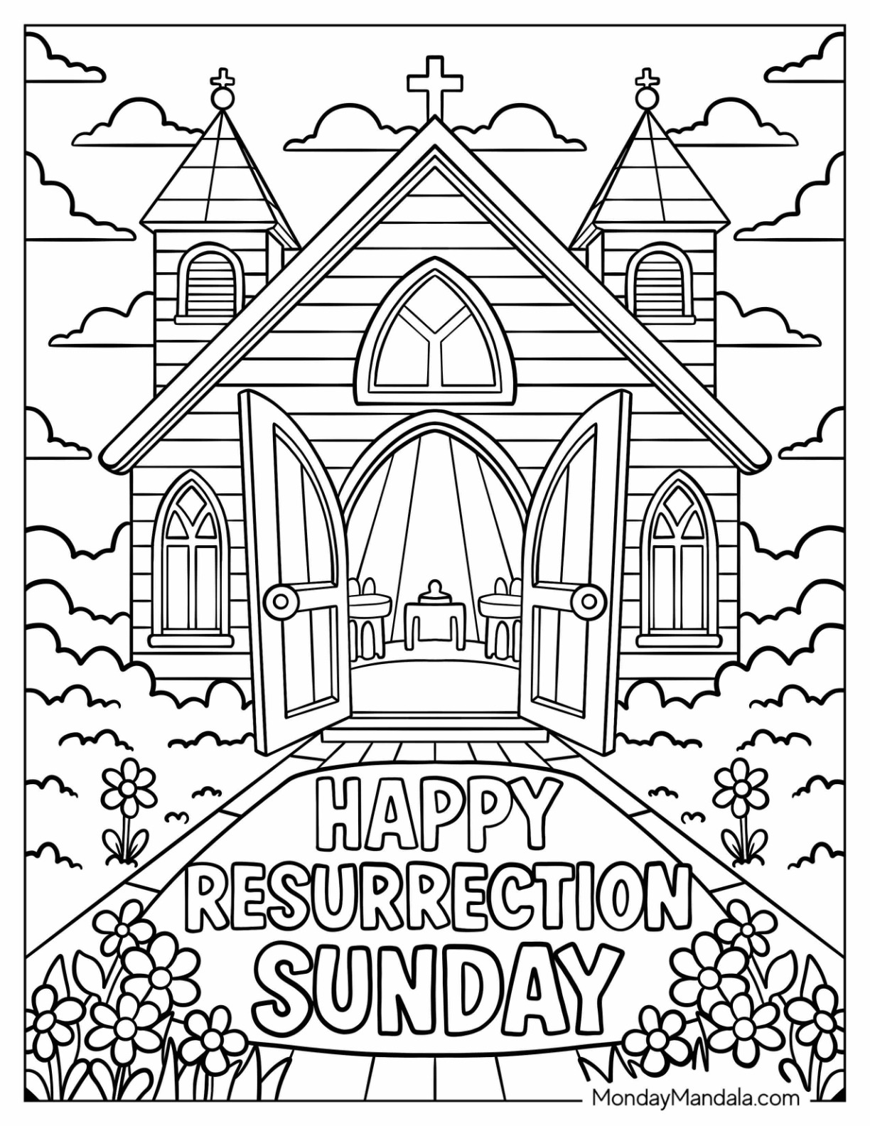 Religious Easter Coloring Page of Happy Resurrection Sunday coloring page