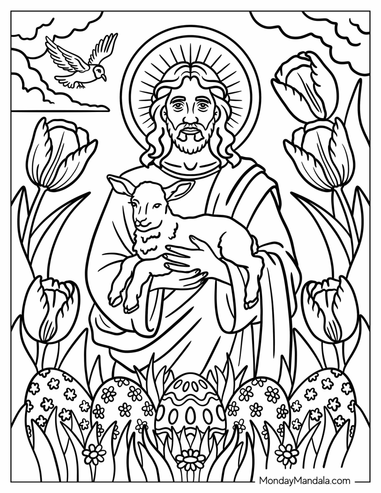 Religious Easter Coloring Page of Jesus Carrying a Lamb coloring page
