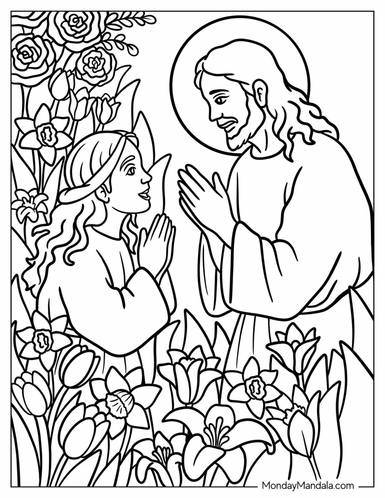 Religious Easter Coloring Page of Jesus Listening to Prayers for Kids coloring page