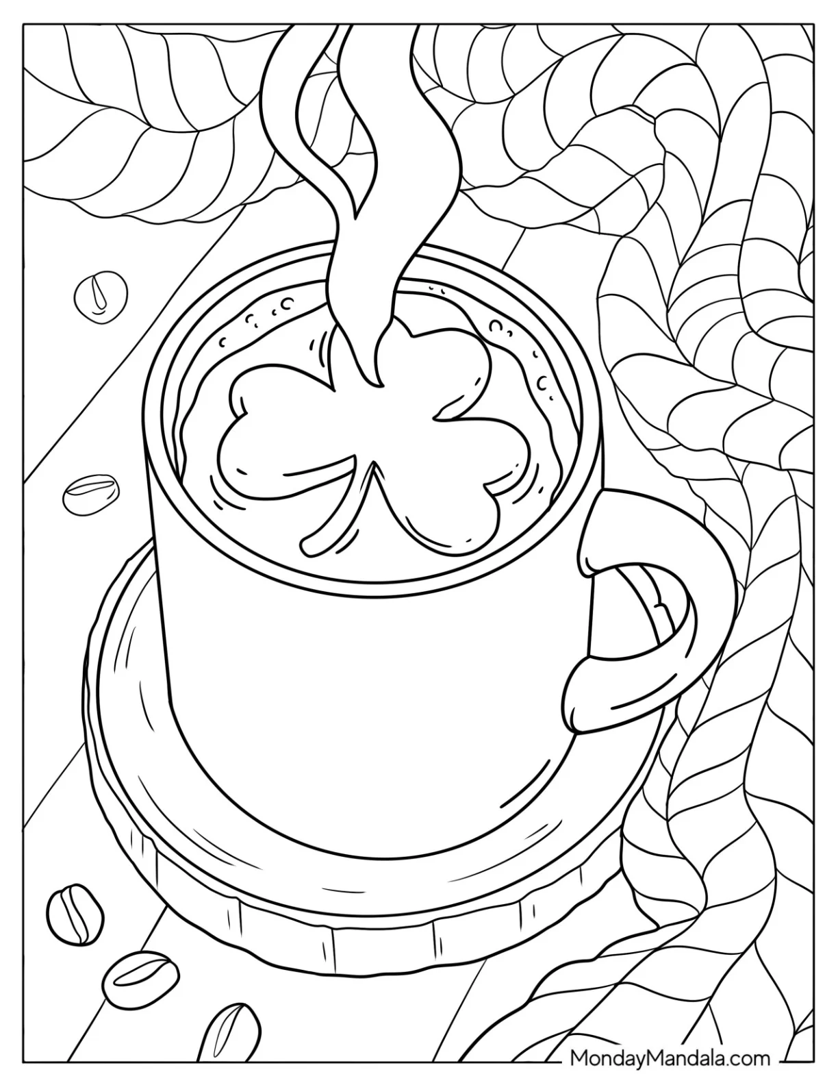 Hot Tea with Shamrock Coloring Page coloring page — printable line art