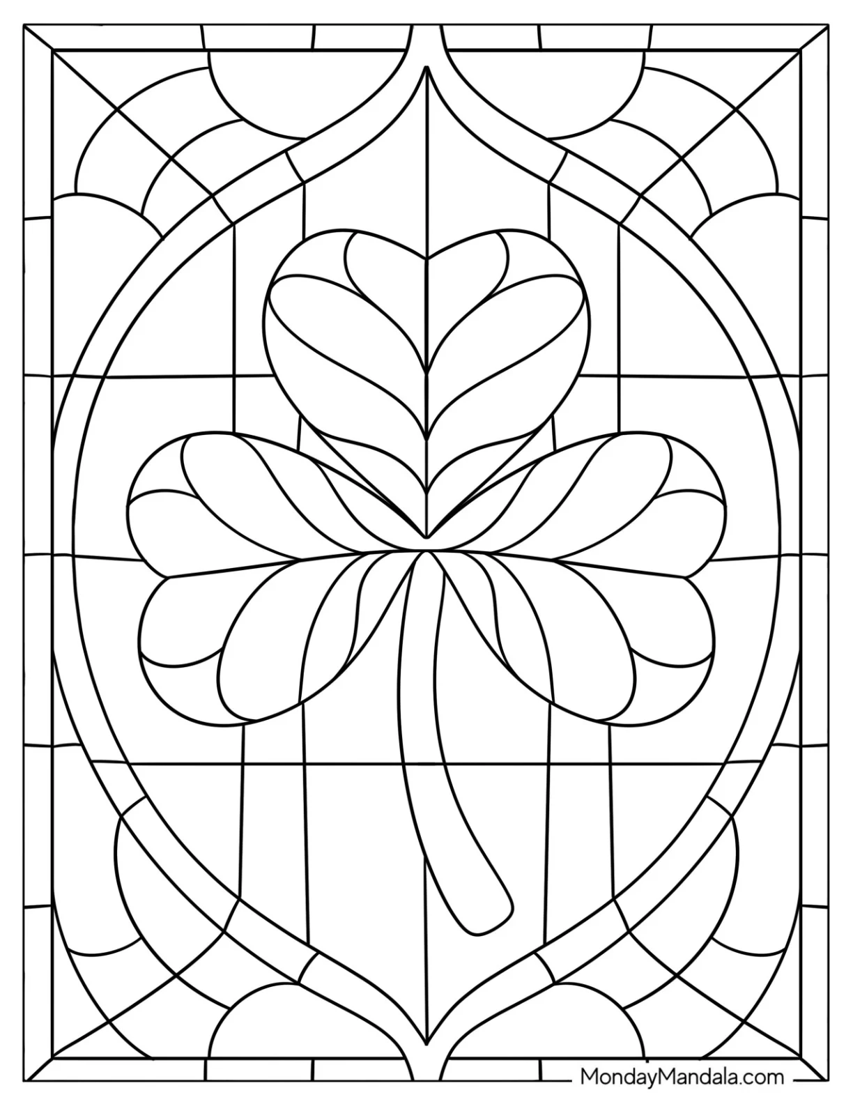 Intricate Shamrock Coloring Page Stained Glass coloring page — printable line art
