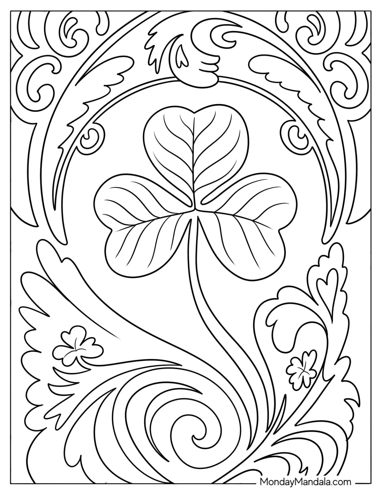 Shamrock Coloring Page Framed by Waves coloring page