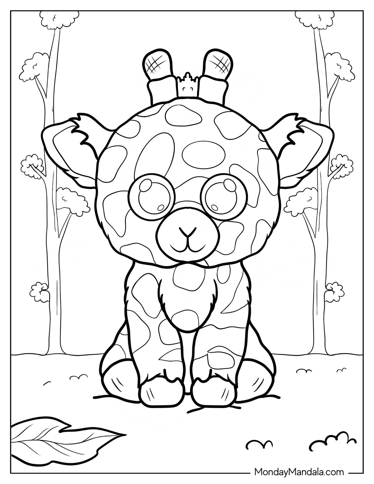 Beanie Boo Coloring Page Of Detailed Giraffe In Forest coloring page