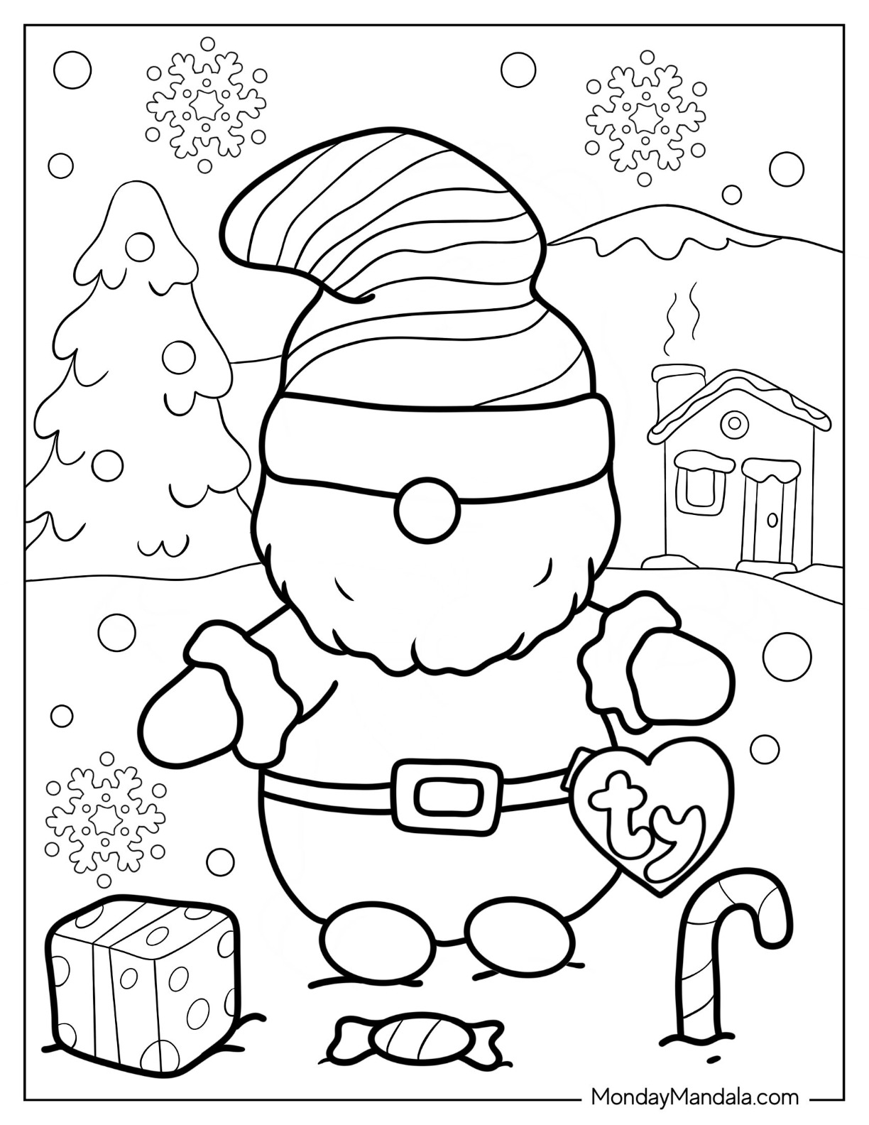 Christmas Gnome Santa Beanie Boo Coloring Page coloring page