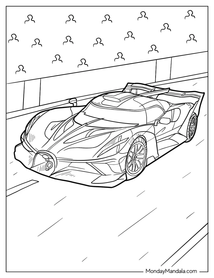 Bugatti Coloring Page Bolide On Race Track coloring page — printable line art