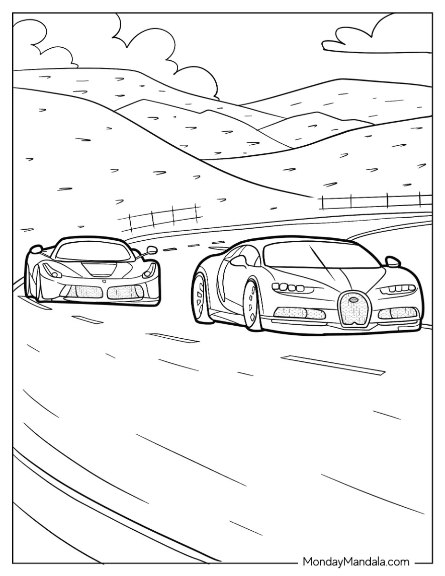 Bugatti Coloring Page Chiron On Race Track coloring page