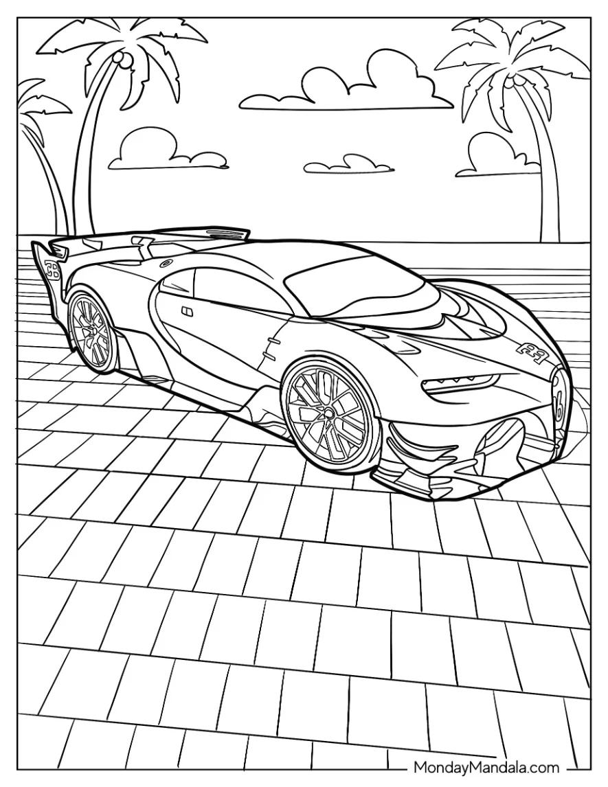 Bugatti Coloring Page Vision Gran Turismo At The Beach coloring page — printable line art