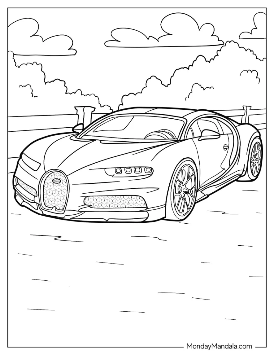 Easy Outline Of Bugatti Coloring Page Chiron For Kids coloring page