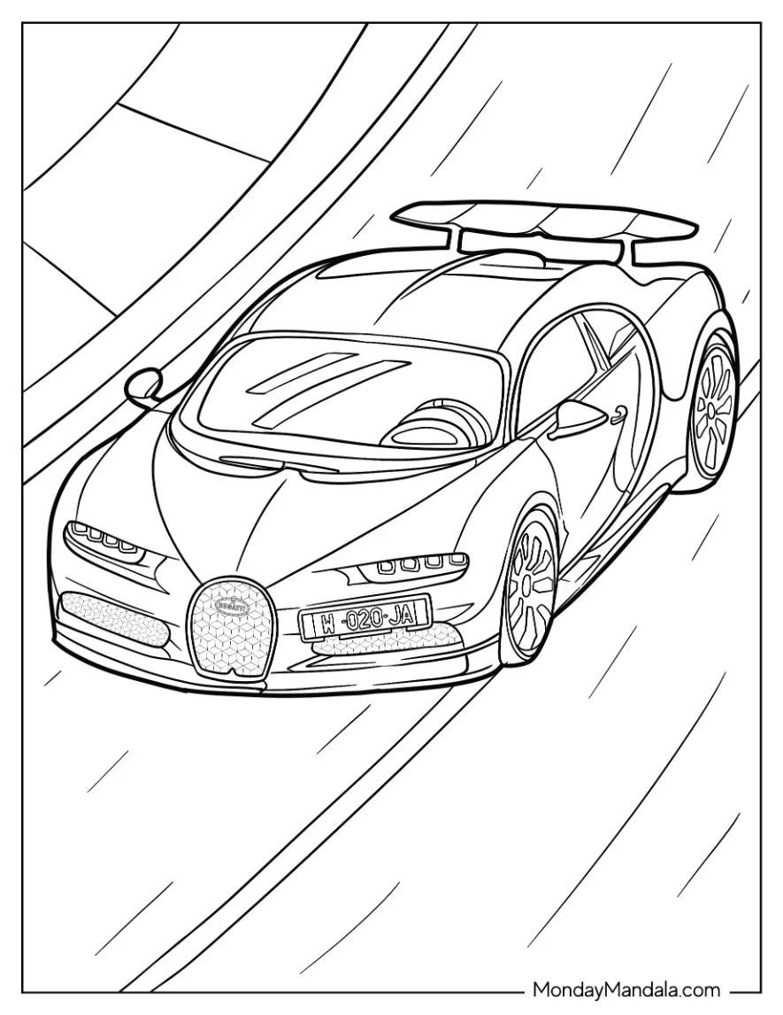 High Speed Bugatti Coloring Page Chiron On The Road coloring page — printable line art