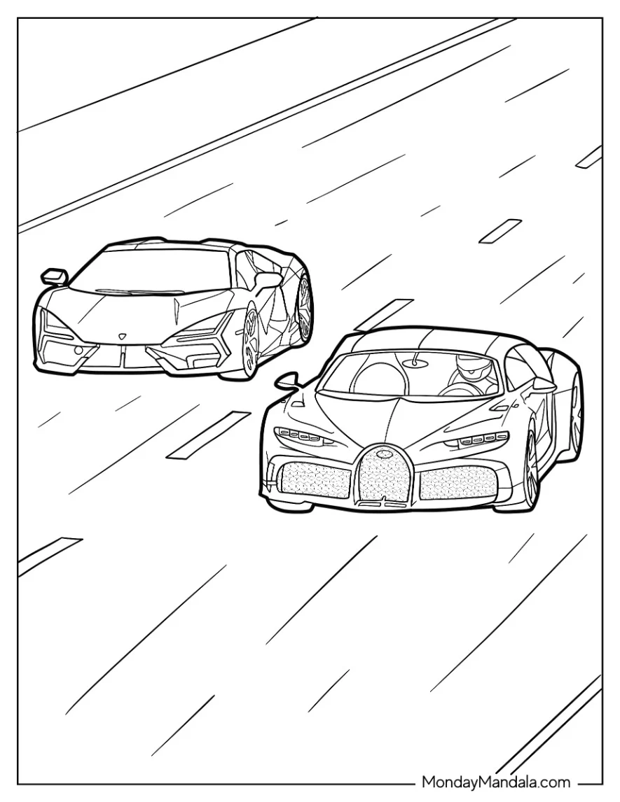 Lamborghini Revuelto vs Bugatti Coloring Page coloring page