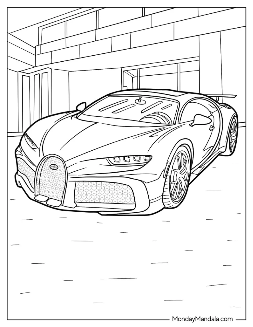 Parked Bugatti Coloring Page Chiron In garage coloring page