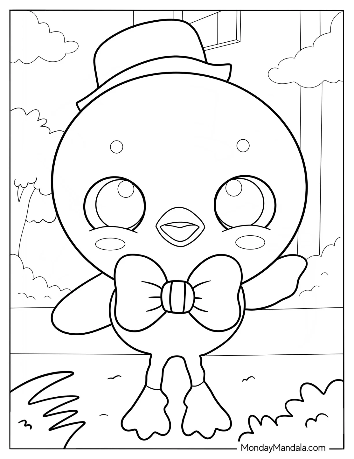 Cute Coloring Page Duck Wearing A Bowtie coloring page — printable line art