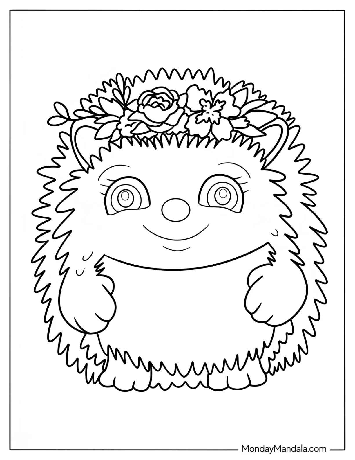 Cute Coloring Page Hedgehog Wearing A Flower Crown coloring page
