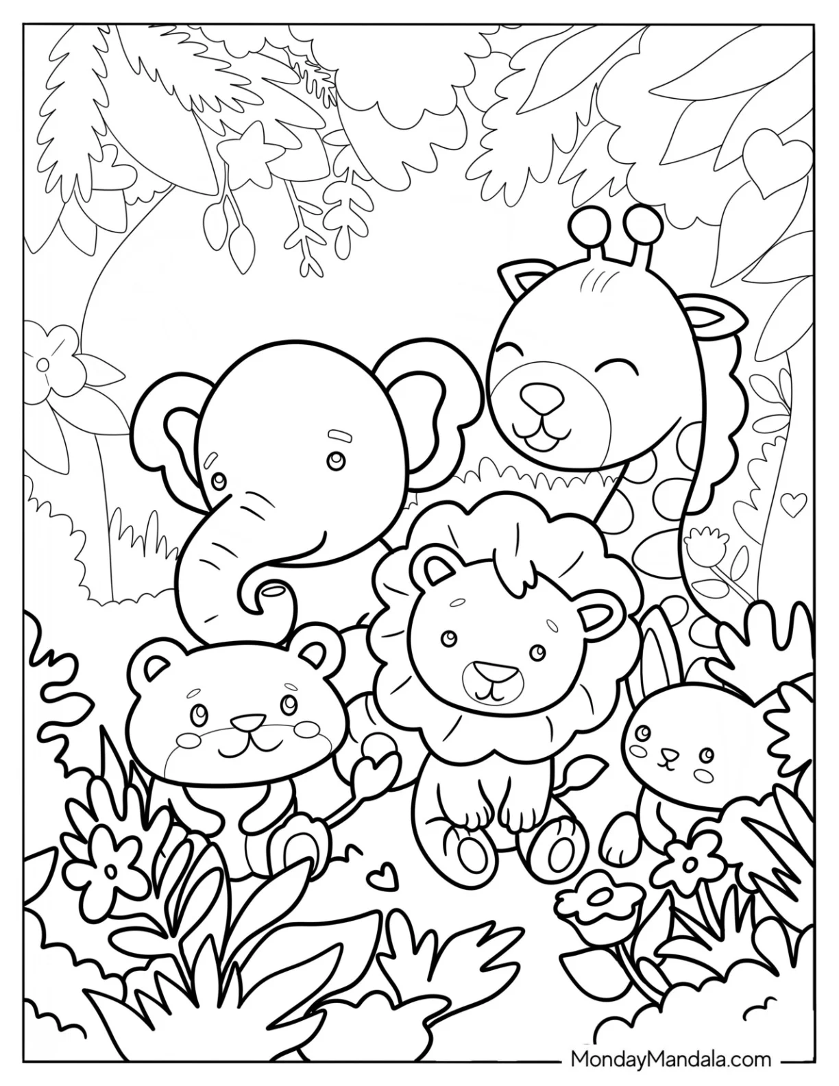 Cute Coloring Page Jungle Animals For Kids coloring page
