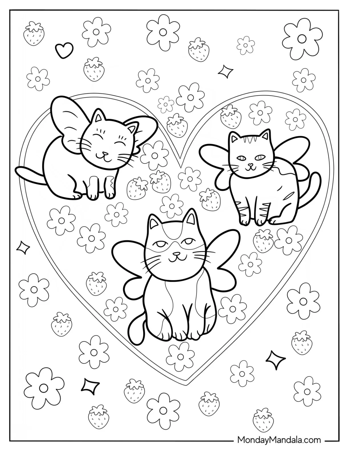 Cute Coloring Page Kittens Inside A Love Heart coloring page