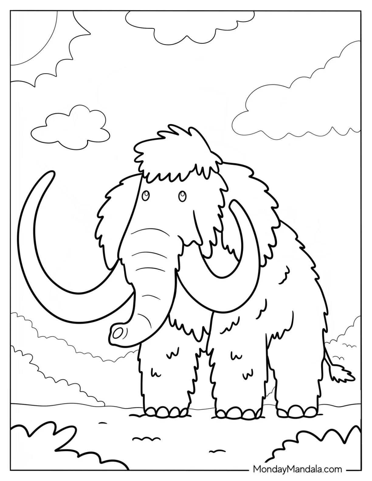 Cute Coloring Page Mammoth In Nature coloring page — printable line art