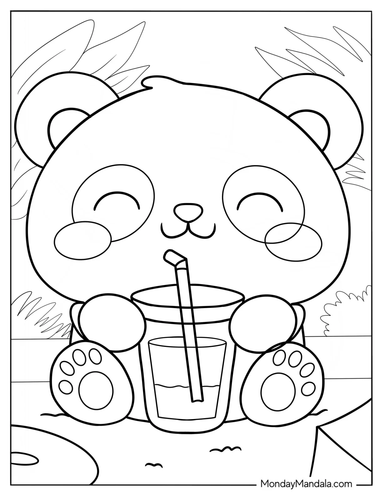 Cute Coloring Page Of Baby Panda Drinking A Beverage For Preschoolers coloring page