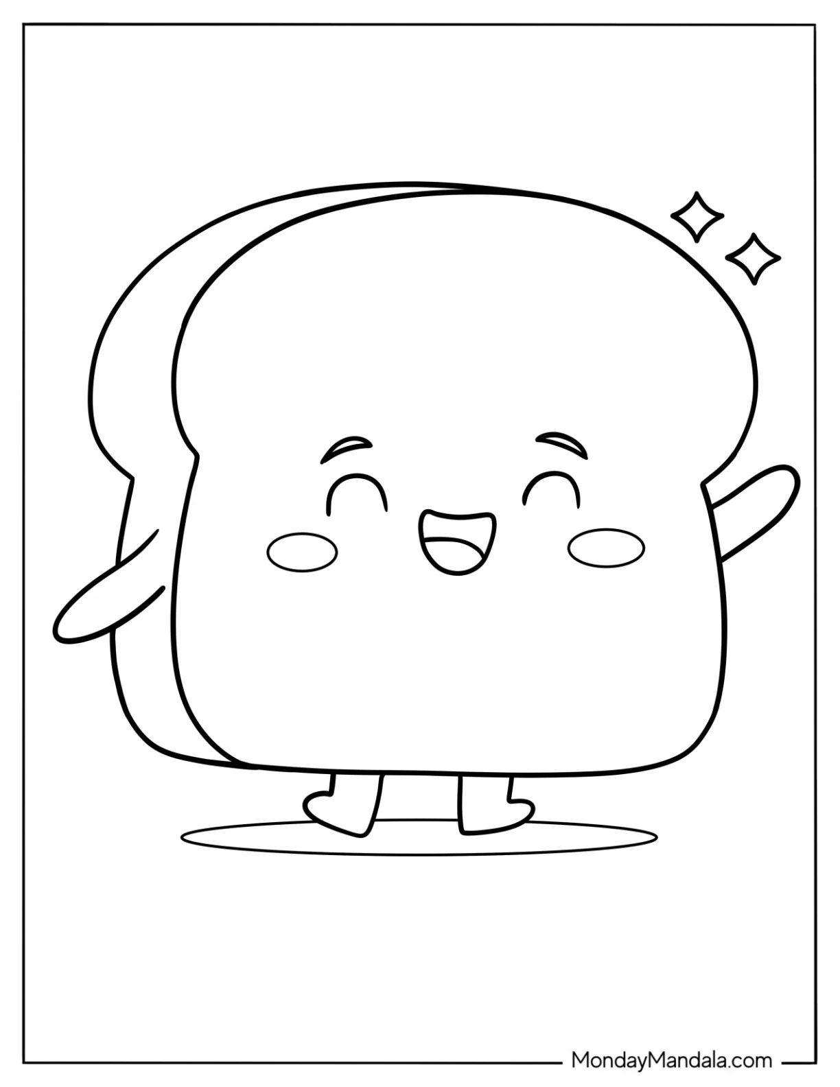 Cute Coloring Page Of Bread Loaf Waving For Preschoolers coloring page — printable line art