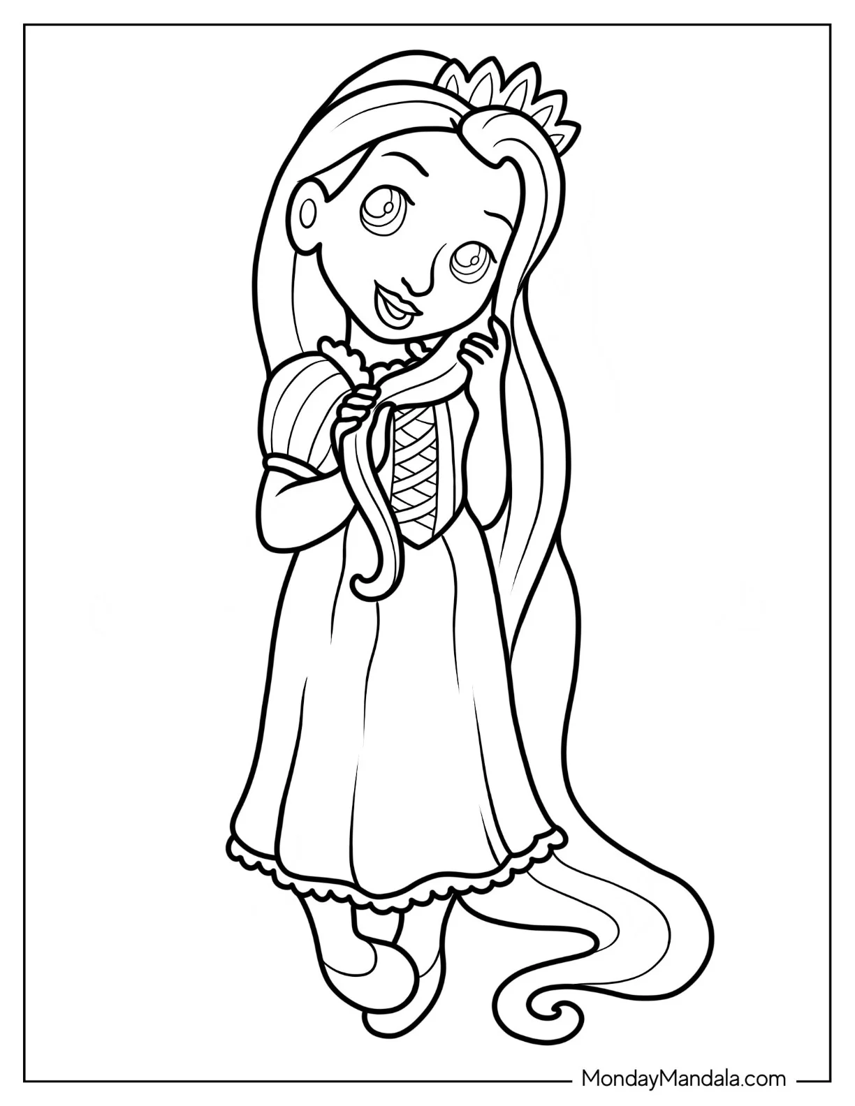 Cute Coloring Page Of Cute Rapunzel Twirling Hair coloring page