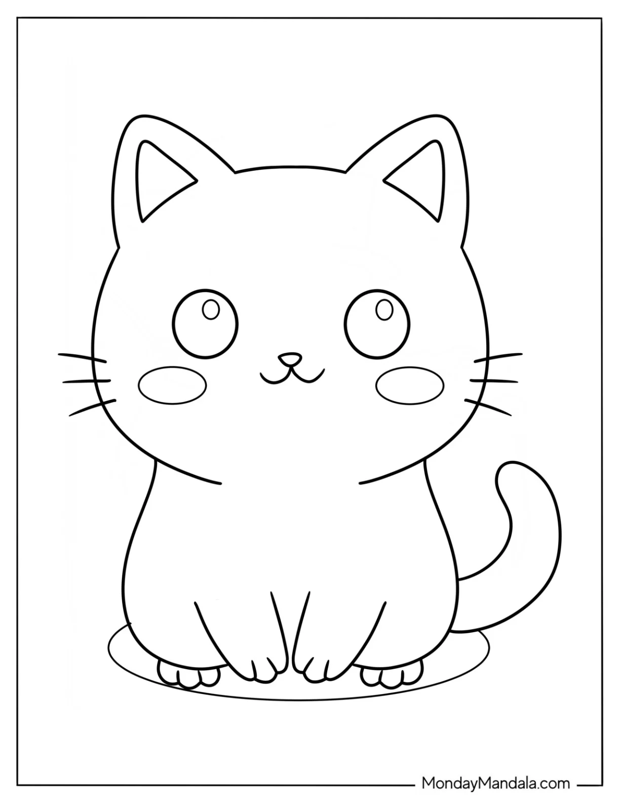 Cute Coloring Page Simple Cat Smiling For Preschoolers coloring page