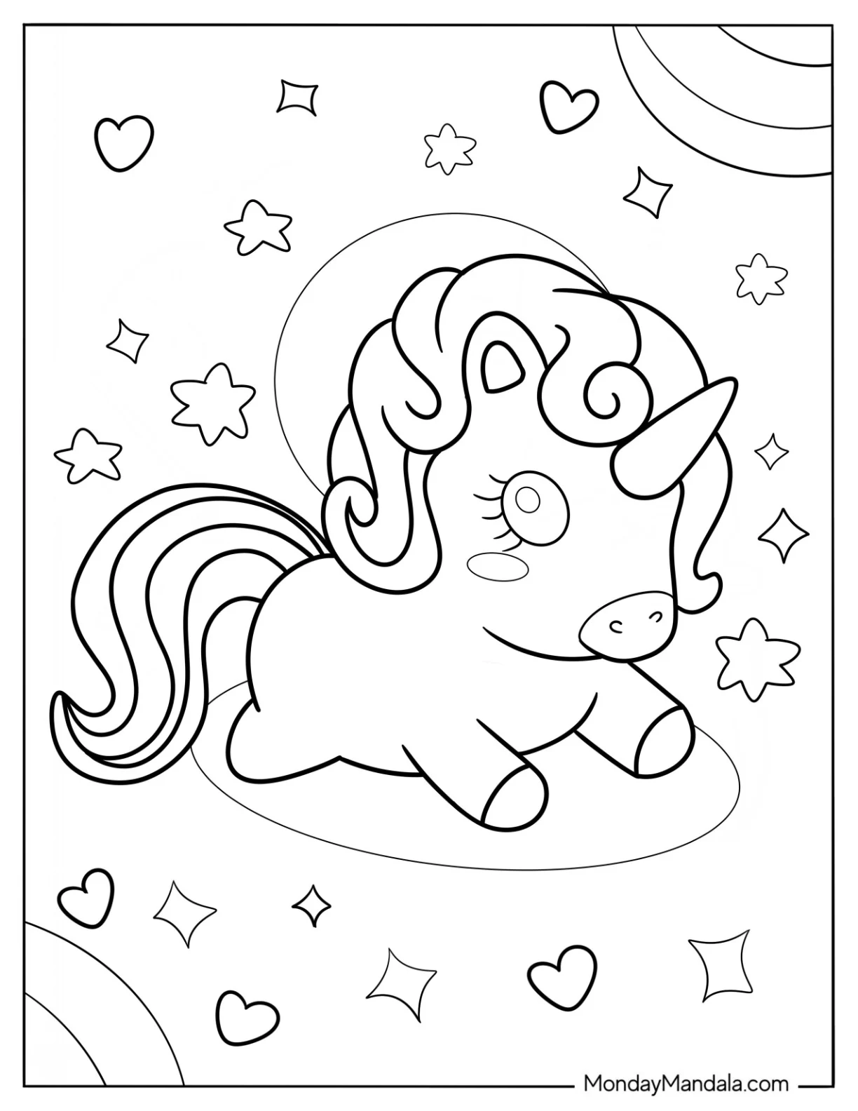 Cute Coloring Page Unicorn Leaping In The Air For Preschoolers coloring page