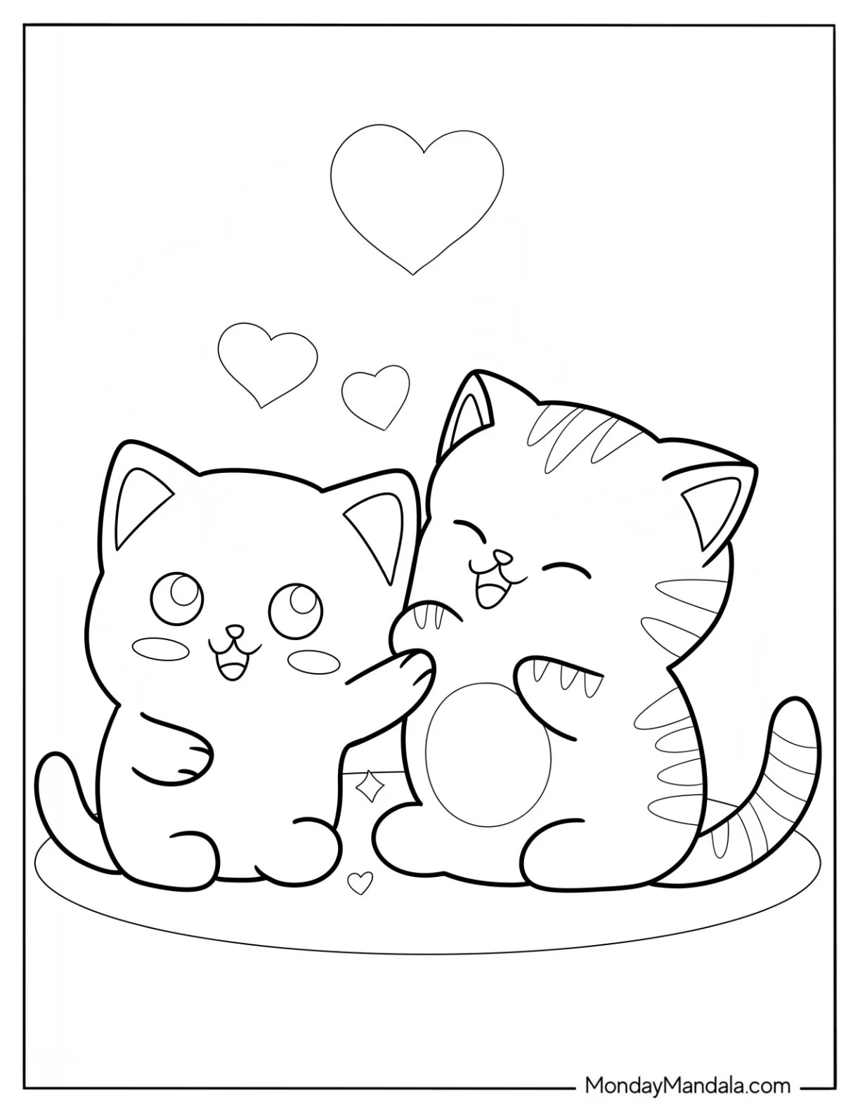 Two Cute Coloring Page Cats Playing For Kids coloring page