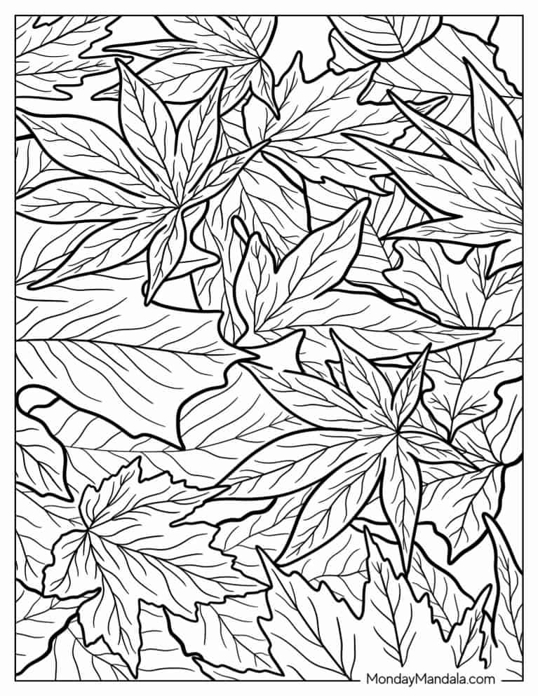 Full Page Of Fall Leaves On Ground To Color coloring page