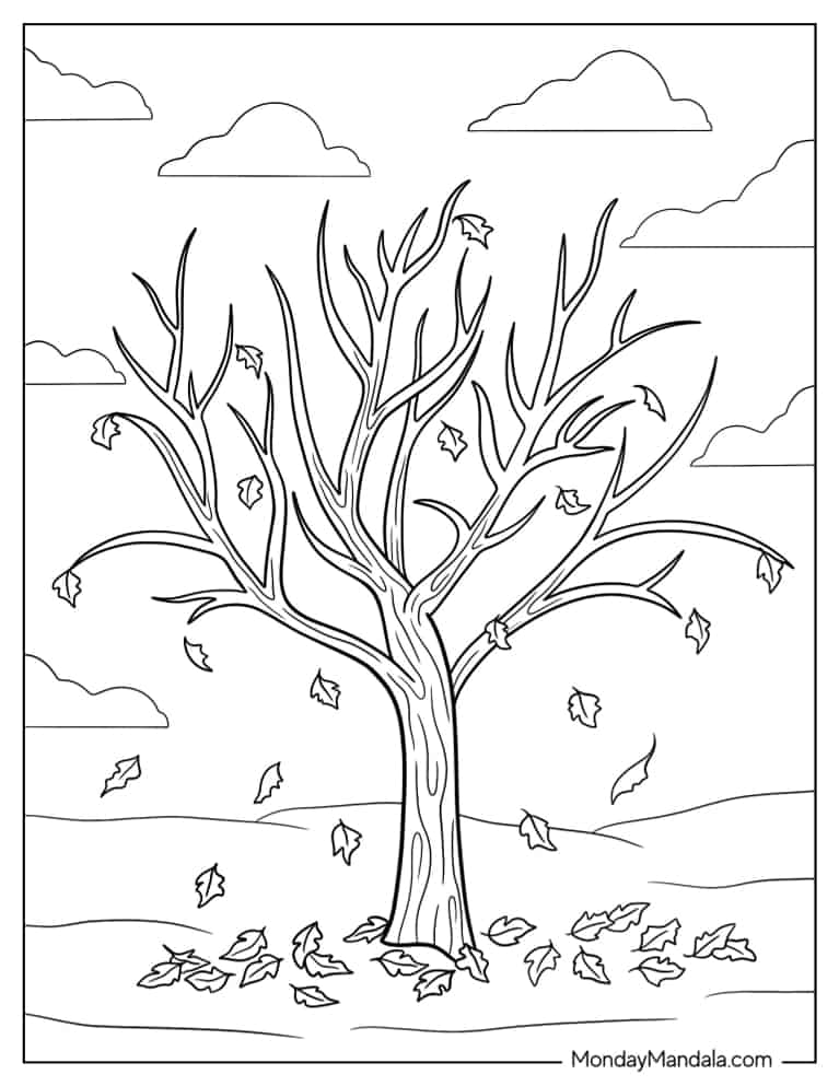 Leaves Fallen Of a Tree During Autumn coloring page