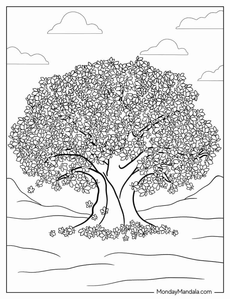 Leaves Falling Off Maple Tree During The Fall coloring page