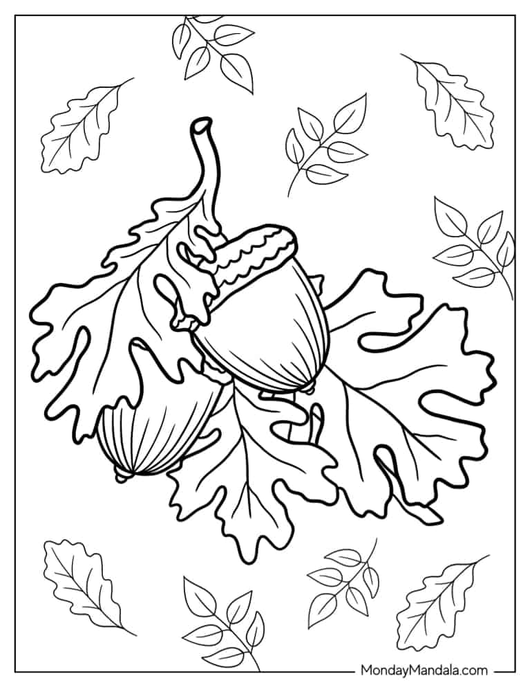Simple Oak Fall Leaves To Color coloring page