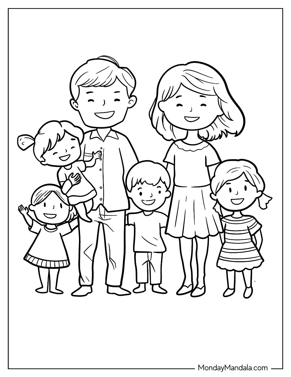 Chibi Family Coloring Page Of Six For Kids coloring page