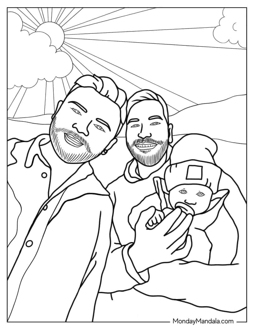 Coloring Page Of a Gay Married Couple With Baby coloring page