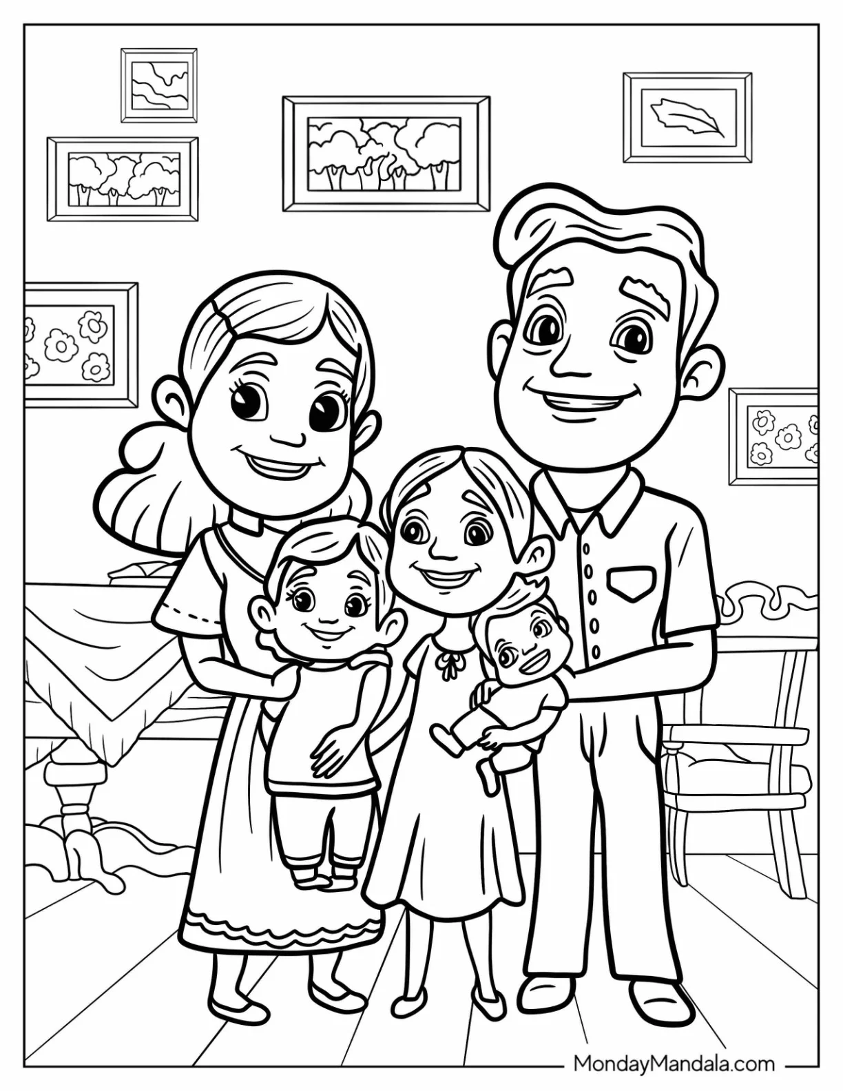 Family Coloring Page Of Cute Hispanic Parents With Three Children coloring page