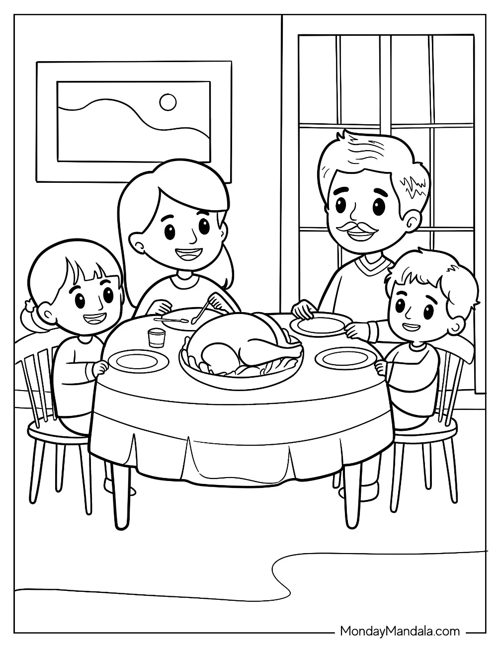 Family Coloring Page Of Eating Dinner Together coloring page