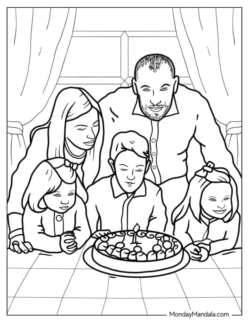 Family During a Birthday Coloring Sheet coloring page