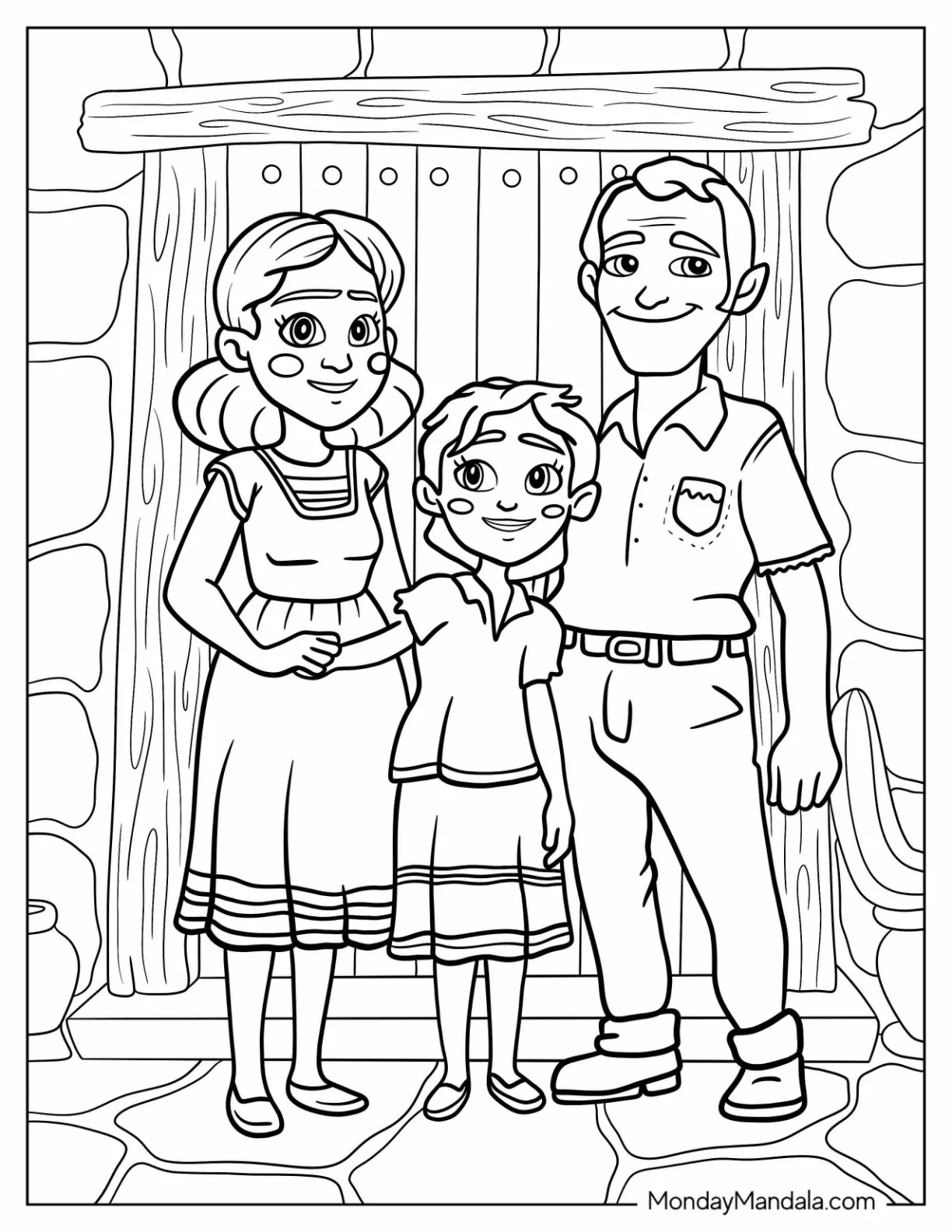 Hispanic Family Coloring Page Standing In Front Of House coloring page