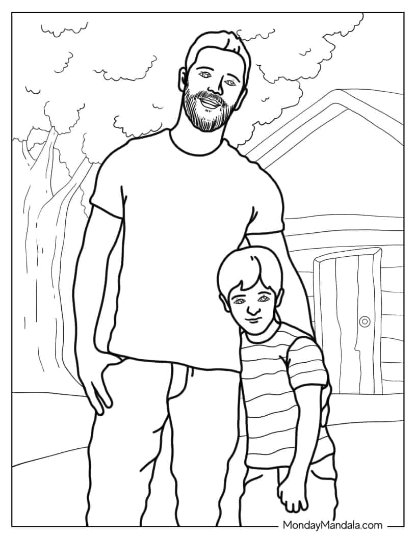 Single Dad And Son Family Coloring Page coloring page