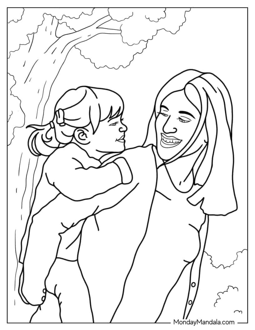 Single Mom With Daughter To Color coloring page