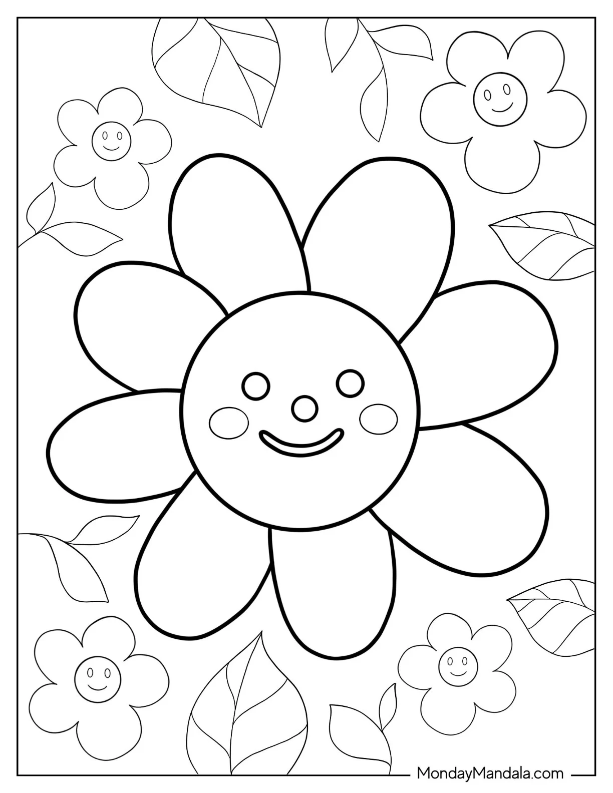 Flower Coloring Pages Of Blushing Sunflower For Preschoolers coloring page — printable line art