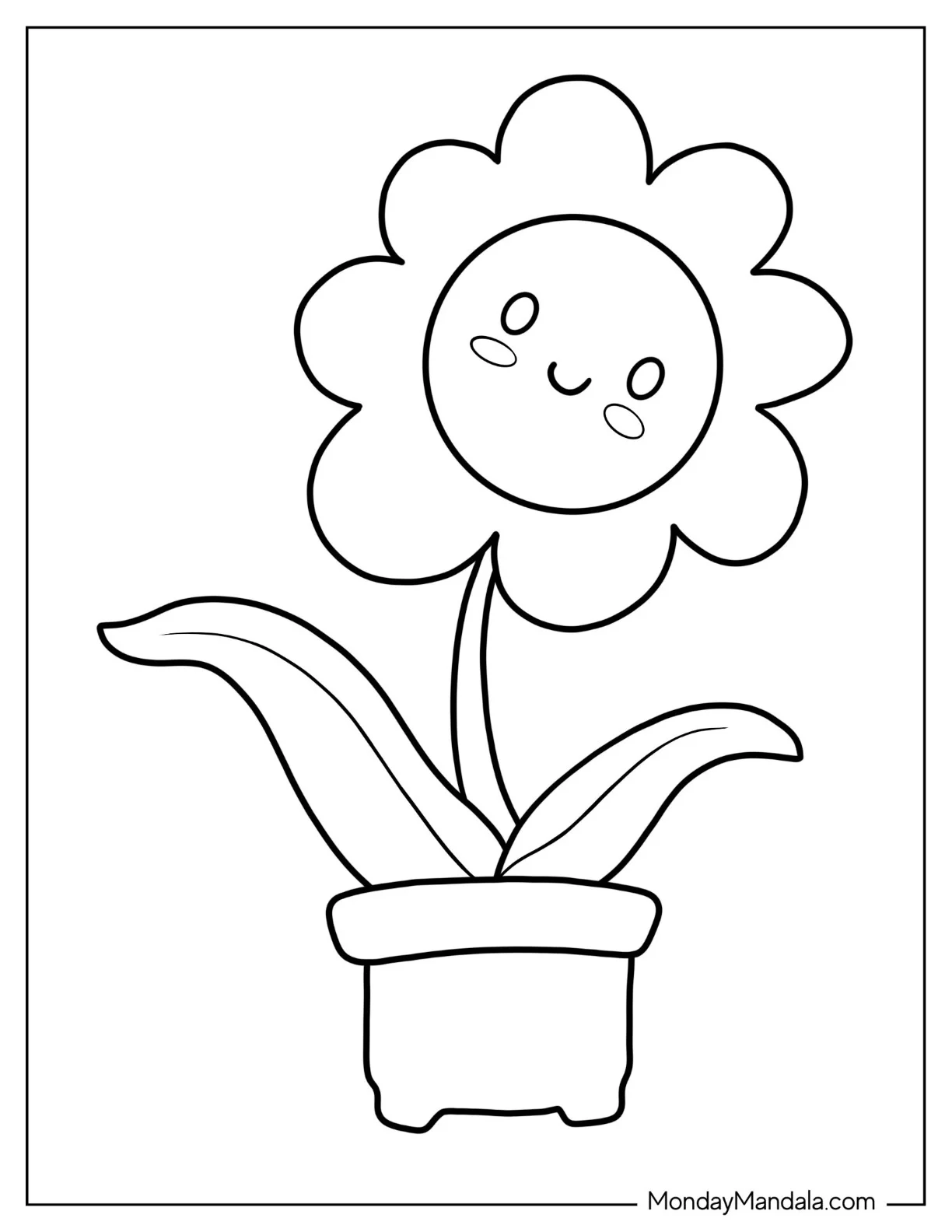 Flower Coloring Pages Of Cartoon Sunflower In Pot coloring page