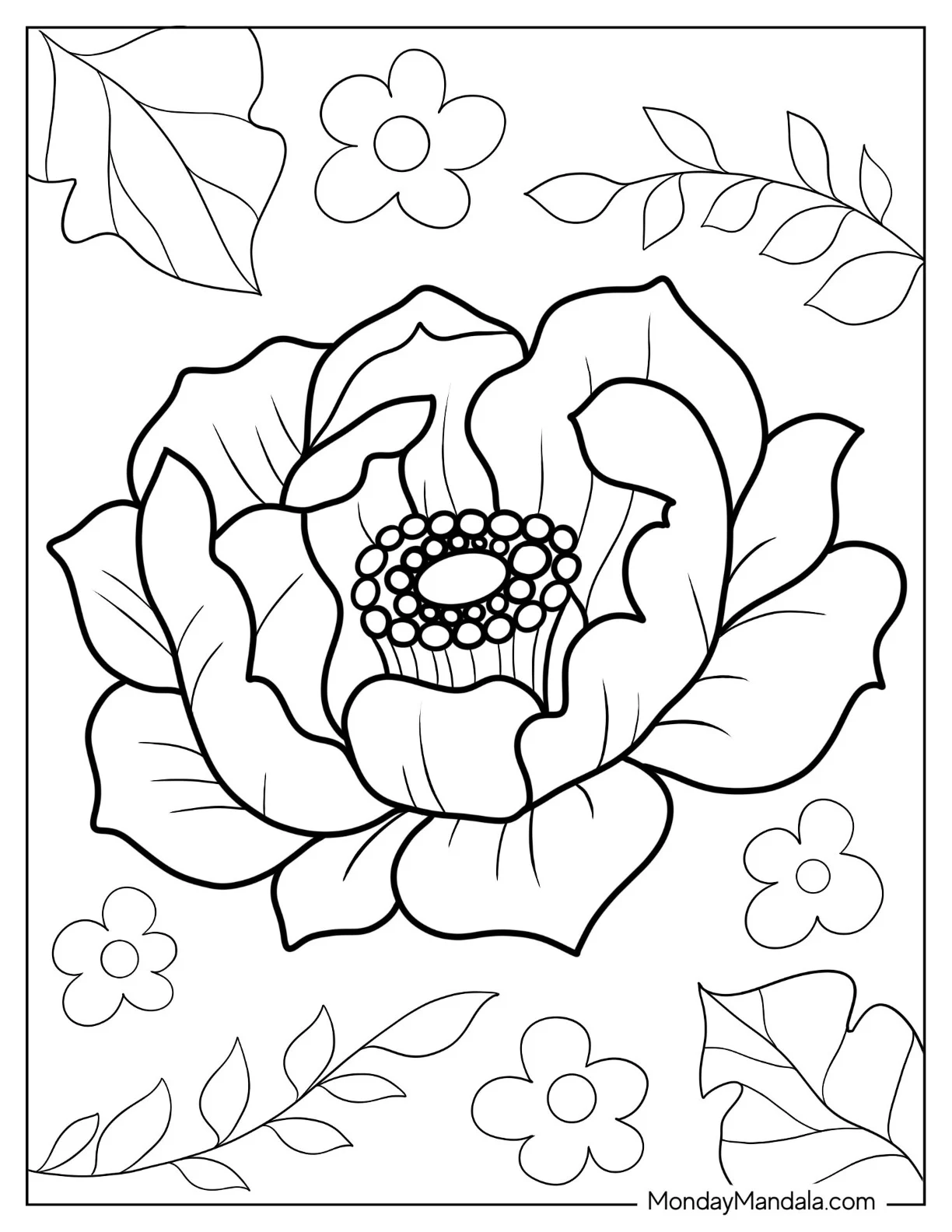 Flower Coloring Pages Of Easy Blooming Peony coloring page — printable line art