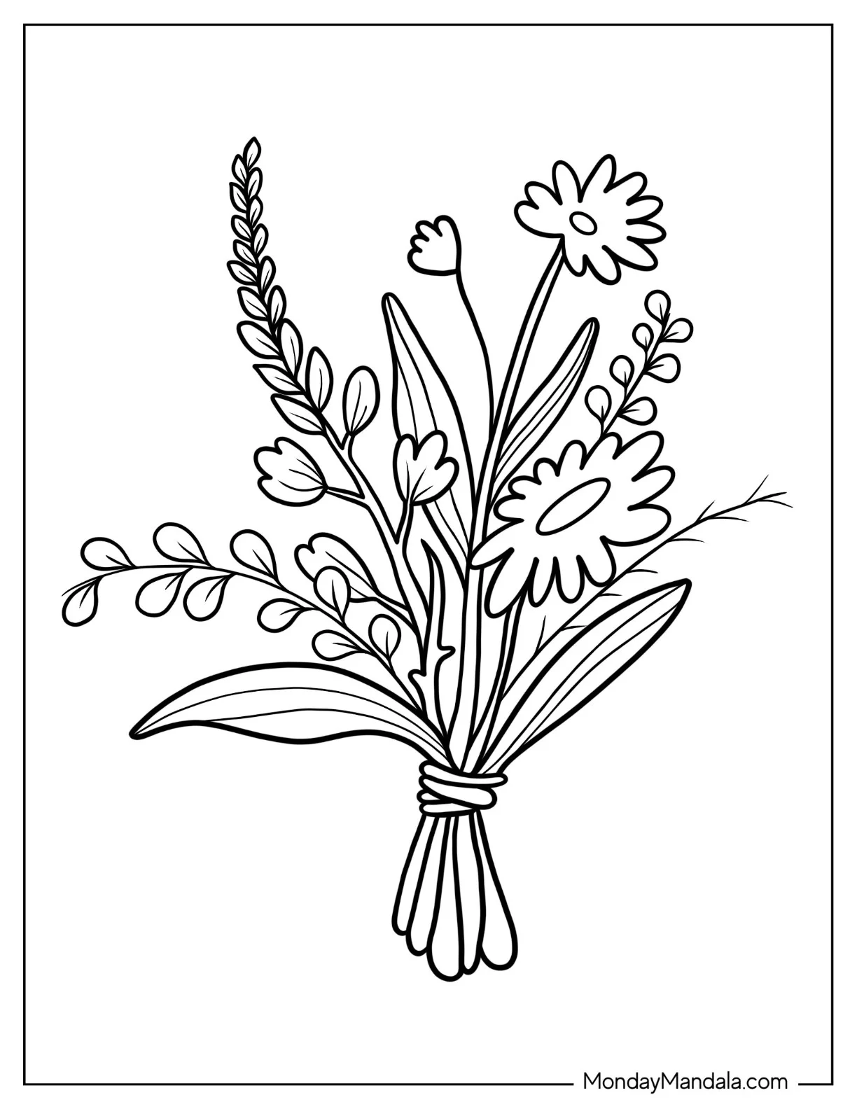 Flower Coloring Pages Of Easy Wildflower Bouquet coloring page — printable line art