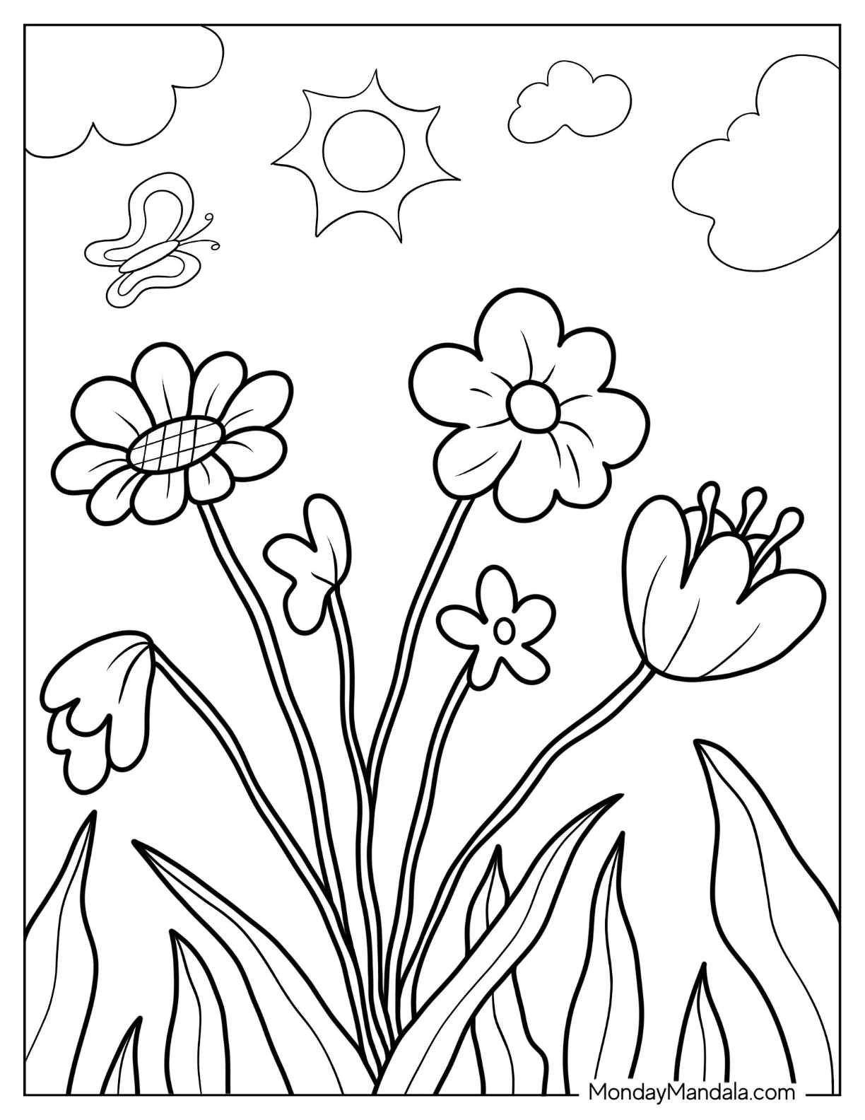 Flower Coloring Pages Of Easy Wildflowers For Preschoolers coloring page — printable line art