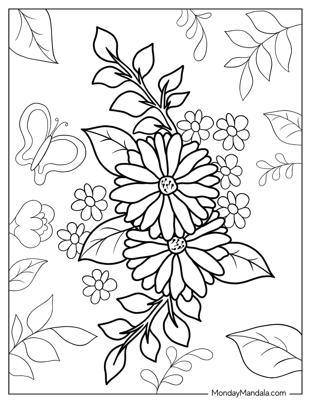 Flower Coloring Pages Of Peony With Leaves coloring page