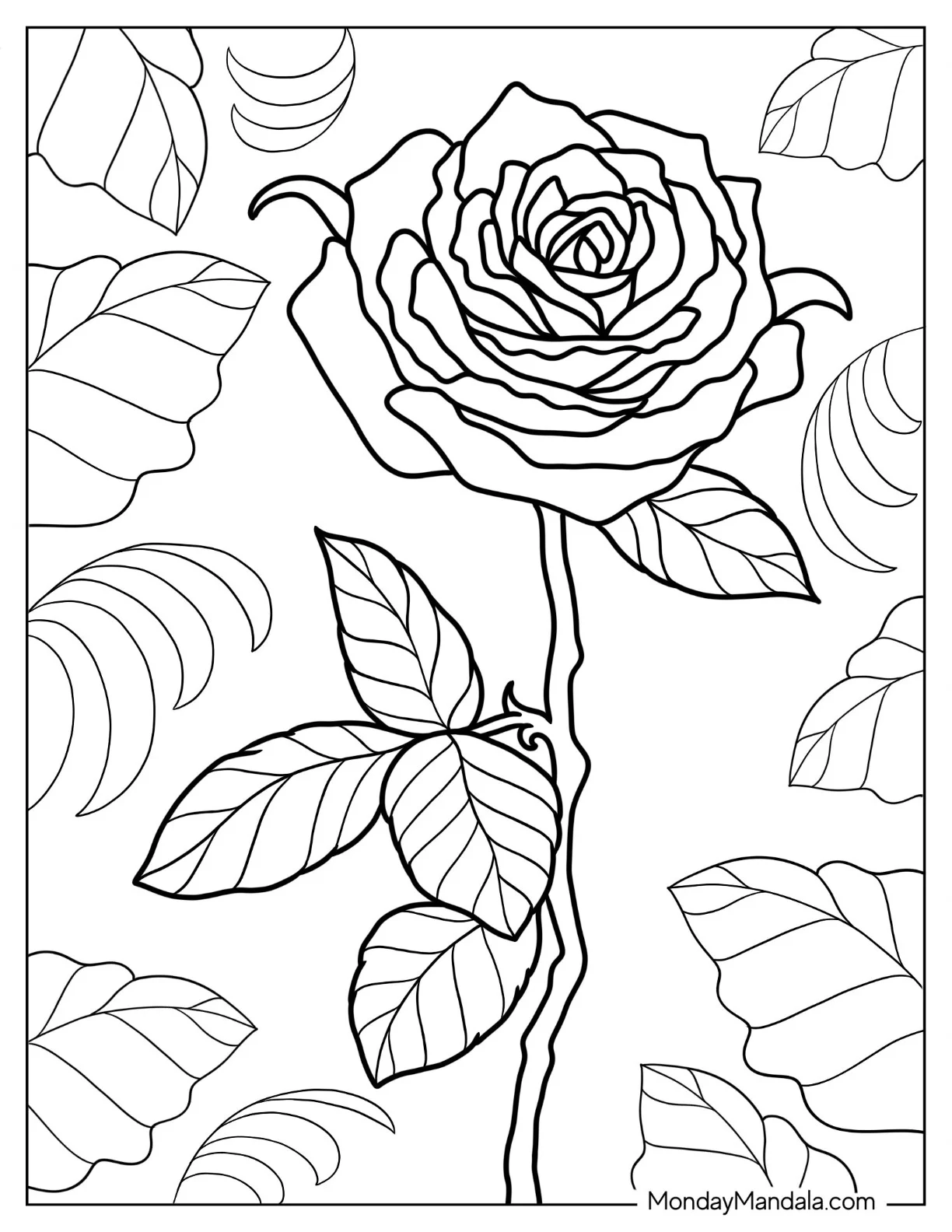 Flower Coloring Pages Of Realistic Rose coloring page