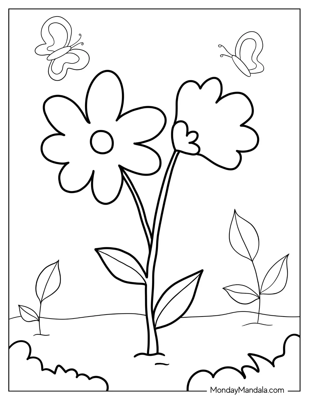 Flower Coloring Pages Of Simple Outline Of Daisies For Preschoolers coloring page — printable line art