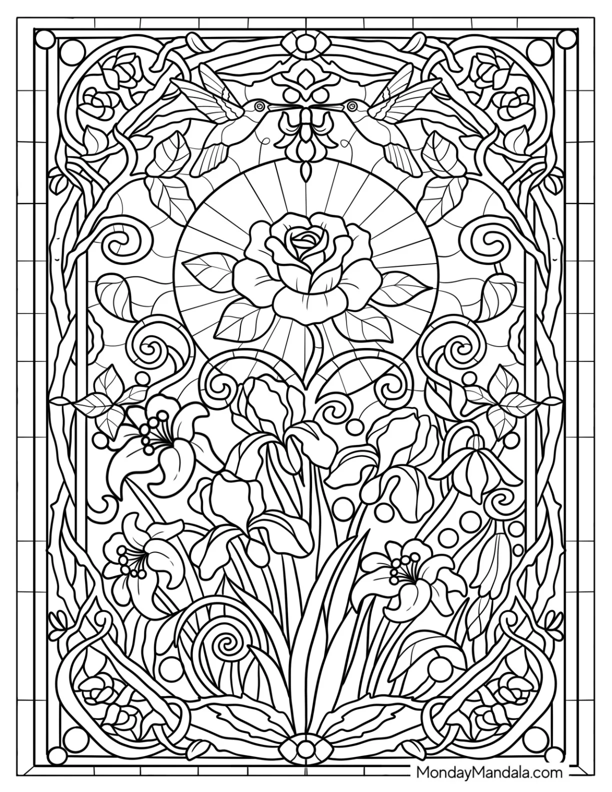 Intricate Flower Coloring Page Stained Glass coloring page — printable line art