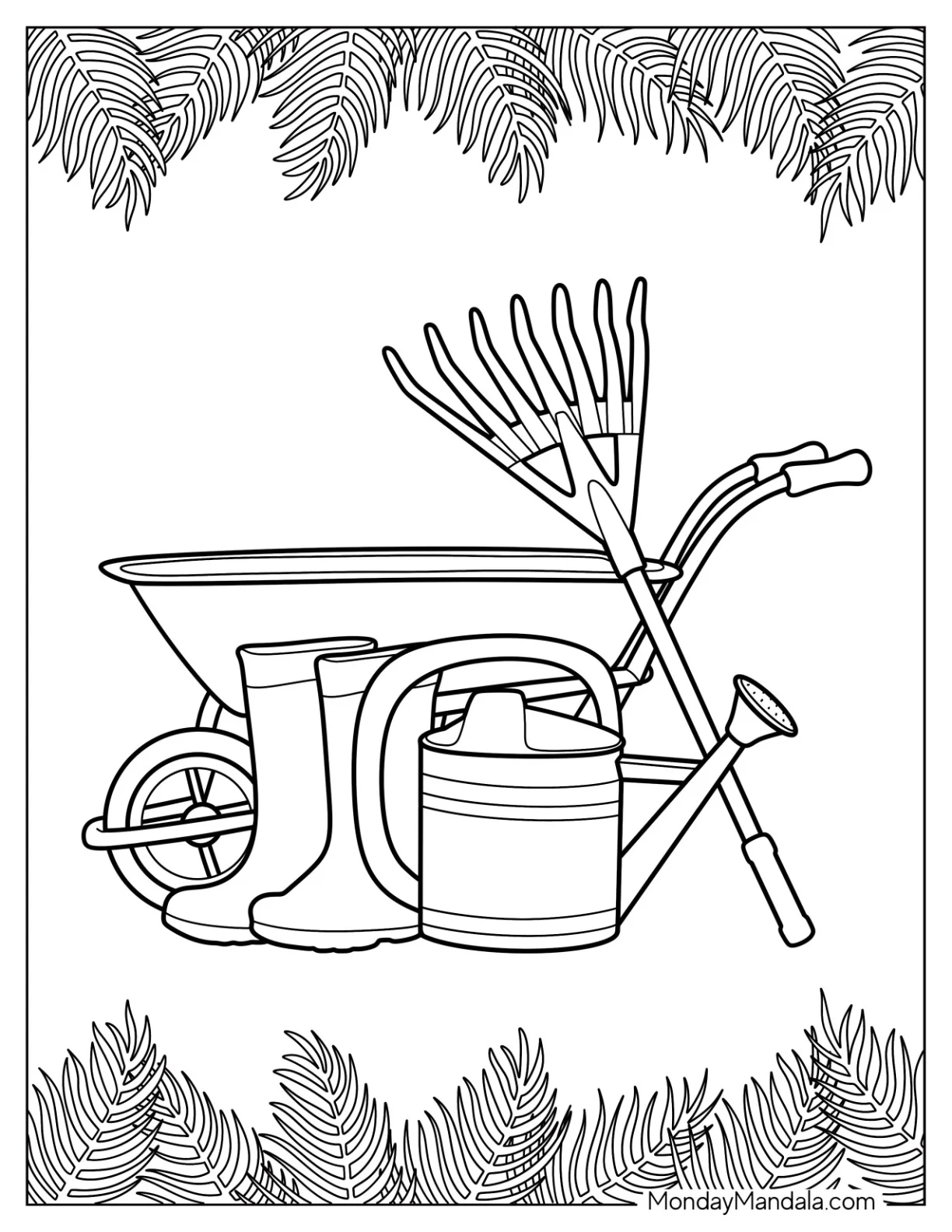 Basic Gardening Tools Coloring Page For Kids coloring page — printable line art