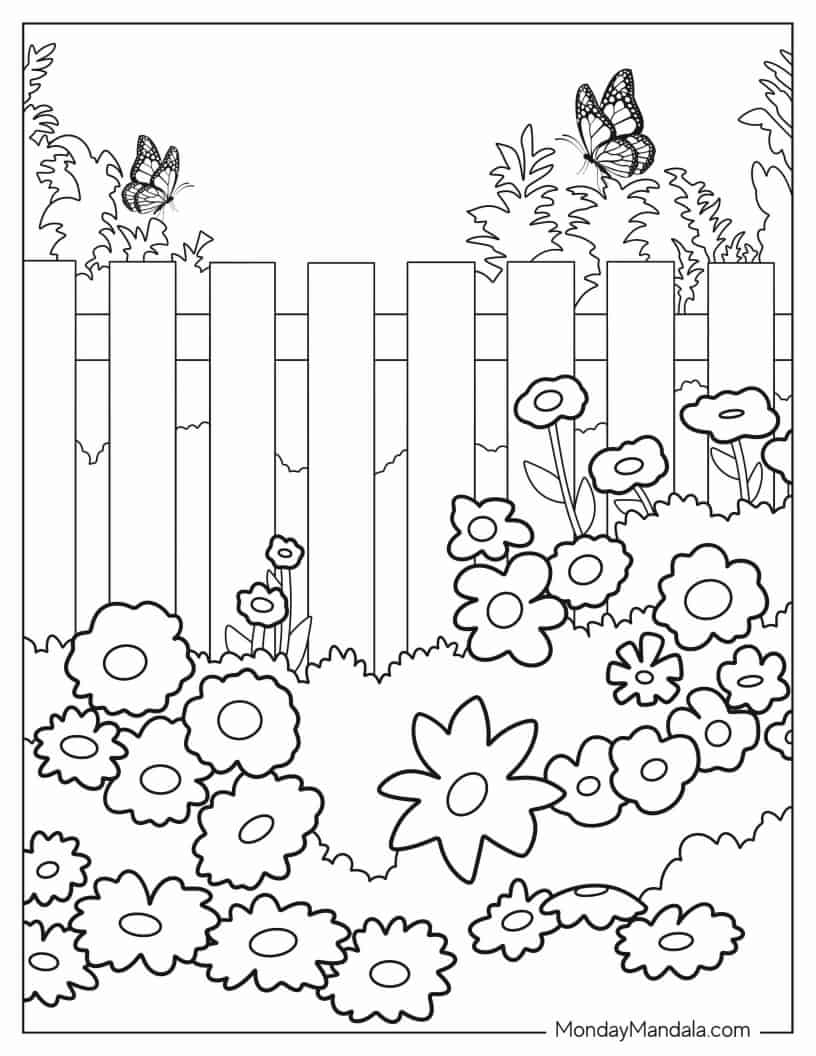 Butterfly Garden To Color For Kids coloring page